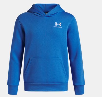 Hoodie UA Icon Fleece - Under Armour bleu électrique en coton polyester, style garçon, vue de face avec capuche et poche kangourou