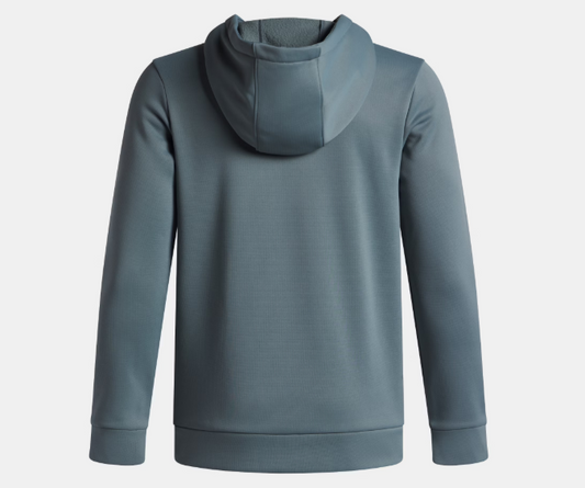 Hoodie Armour Fleece® Embossed - Under Armour bleu gris pour garçon, polaire légère, vue de dos avec capuche