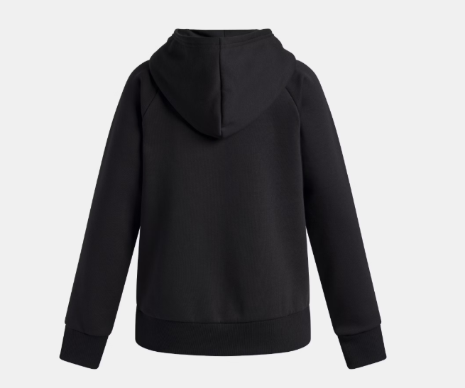 Hoodie UA Rival Fleece Shimmer - Under Armour noir en molleton coton-polyester, pour fille, vue de dos avec capuche.