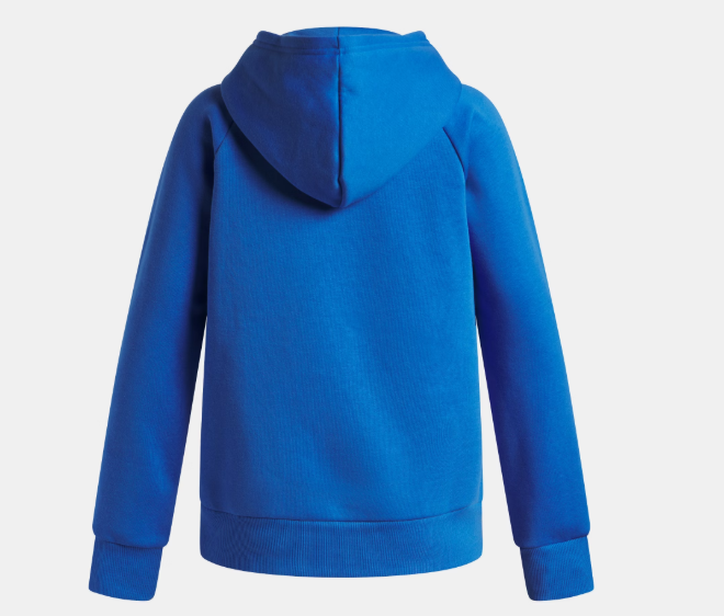 Hoodie UA Rival Fleece Shimmer - Under Armour bleu vif en coton polyester, capuche, pour fille, vue de dos