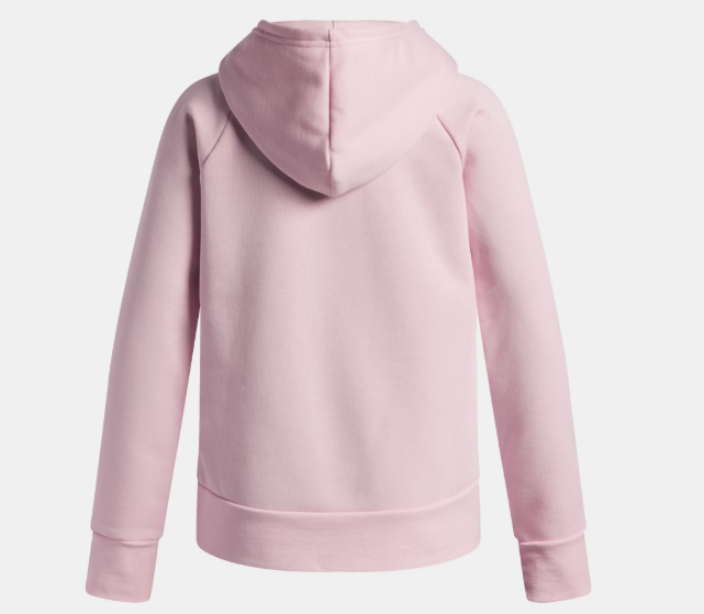 Hoodie UA Rival Fleece Shimmer - Under Armour rose clair en molleton doux avec capuche, pour fille, vue de dos