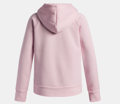 Hoodie UA Rival Fleece Shimmer - Under Armour rose clair en molleton doux avec capuche, pour fille, vue de dos