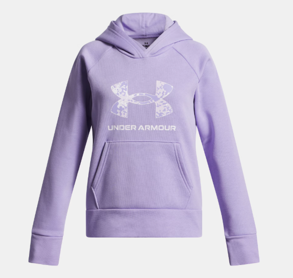 Hoodie UA Rival Fleece - Under Armour lilas pour fille en coton polyester, capuche, poche kangourou, vue de face
