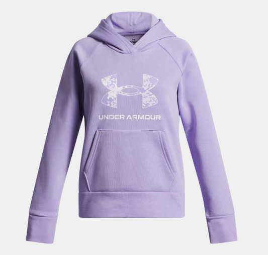 Hoodie UA Rival Fleece - Under Armour lilas pour fille en coton polyester, capuche, poche kangourou, vue de face