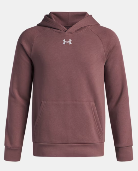 Hoodie UA Rival - Under Armour garçon en molleton bordeaux à capuche avec poche kangourou, vue de face