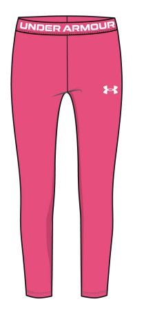 Legging - Under Armour rose vif en tissu stretch, taille élastique avec logo blanc, pour fille, vue de face.