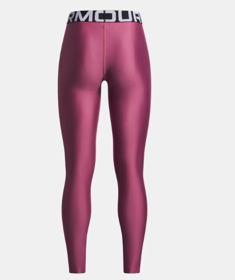 Legging HeatGear - Under Armour violet foncé avec taille élastique noire logo blanc, pour fille, vue de dos.