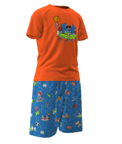 Ensemble Maillot de bain - Under Armour orange avec motif chauve-souris et short bleu à motifs sport, pour garçon, vue de profil droit