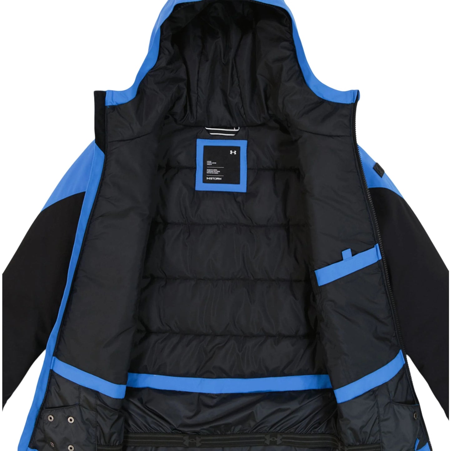 Manteau d'hiver - Under Armour bleu et noir, intérieur matelassé en polyester, pour garçon, vue de face ouvert