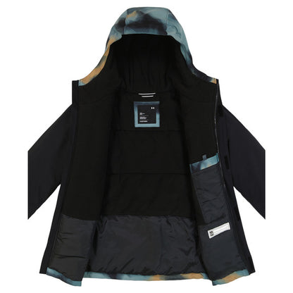 Manteau d'hiver - Under Armour noir et bleu camouflage, doublure intérieure noire, pour garçon, vue intérieur ouvert.