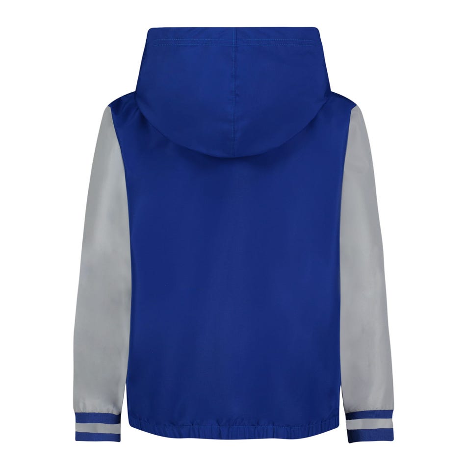 Coupe-Vent Wintuck - Under Armour bleu roi avec manches grises, capuche, tissu léger, pour garçon, vue de dos.