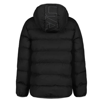 Manteau Mi-Saison - Under Armour noir matelassé avec capuche, coupe-vent, pour garçon, vue de dos