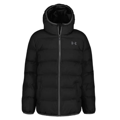 Manteau Mi-Saison - Under Armour noir matelassé avec capuche, coupe-vent, pour garçon, vue de face