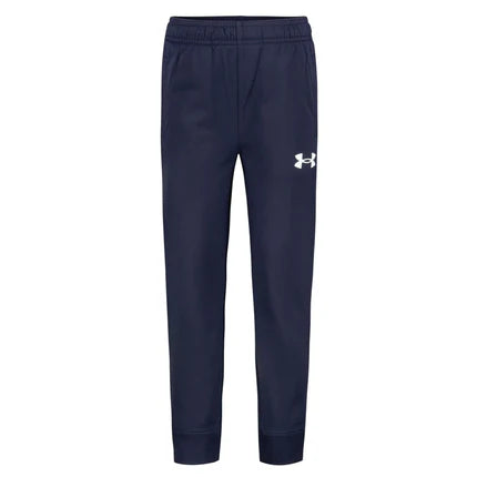 Pantalon - Under Armour bleu marine en polyester pour garçon, coupe droite, taille élastique, vue de face.