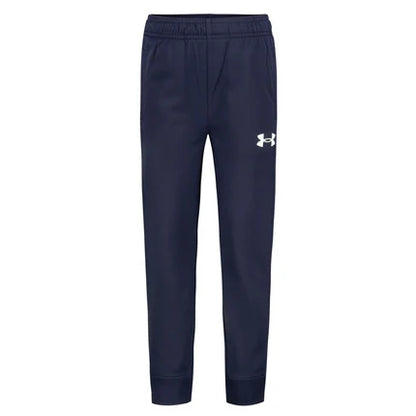 Pantalon - Under Armour bleu marine en polyester pour garçon, coupe droite, taille élastique, vue de face.