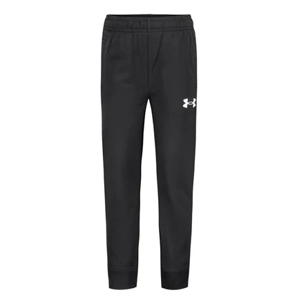 Pantalon - Under Armour noir en polyester avec taille élastique, pour garçon, vue de face.