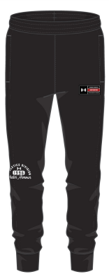 Pantalon - Under Armour noir en tissu molletonné, logo blanc et patch rouge, style sport pour garçon, vue de face