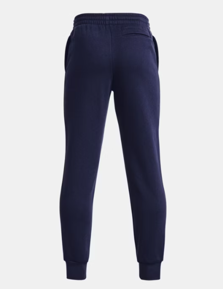 Pantalon UA Rival - Under Armour bleu marine en molleton coton, taille élastique avec cordon, vue de dos enfant garçon