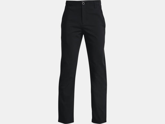 Pantalon Showdown - Under Armour noir pour garçon en tissu léger, taille extensible, vue de face, coupe droite.