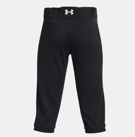 Pantalon 3/4 de baseball - Under Armour noir avec ceinture élastique et détails coutures, pour garçon, vue de dos