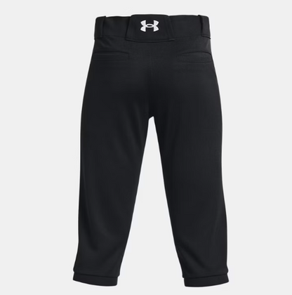 Pantalon 3/4 de baseball - Under Armour noir avec ceinture élastique et détails coutures, pour garçon, vue de dos