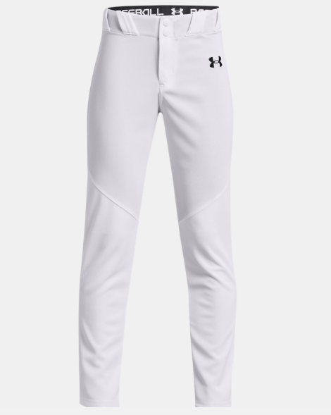 Pantalon de baseball - Under Armour blanc en tissu léger performance avec ceinture élastique, pour garçon, vue de face