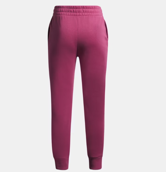Pantalon de jogging UA Rival Fleece - Under Armour violet pour fille en molleton doux, vue de dos, taille élastique avec cordon