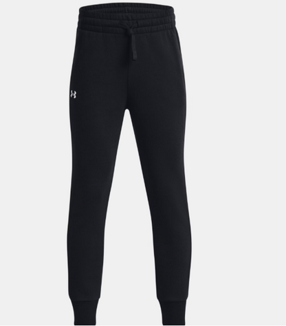 Pantalon de jogging UA Rival Fleece - Under Armour noir en molleton, taille élastique, pour fille, vue de face.