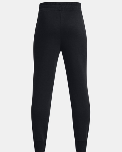 Pantalon de jogging UA Rival Fleece - Under Armour noir en molleton pour fille, taille élastique, vue de dos