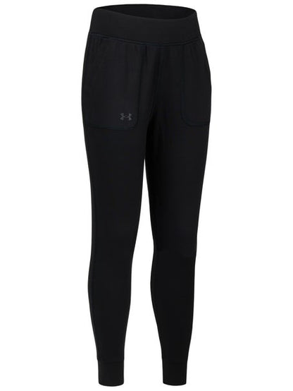 Pantalon Motion - Under Armour noir en tissu extensible, confortable, pour fille, vue de face sur fond blanc.