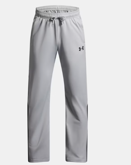 Pantalon UA Brawler 3.0 Tapered - Under Armour gris clair avec cordon, logo noir, tissu tricot, pour garçon, vue de face.