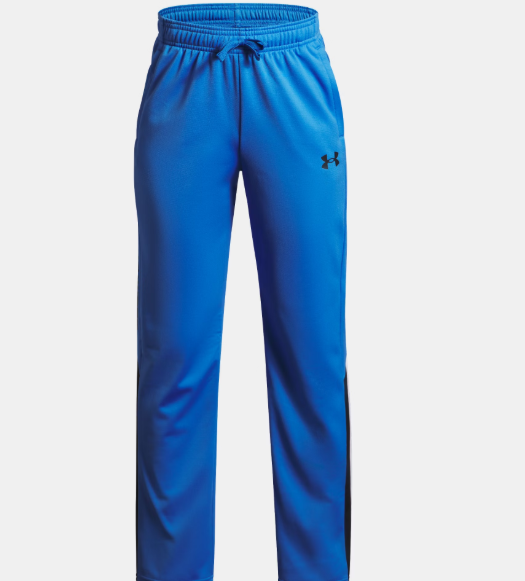 Pantalon UA Brawler 3.0 Tapered - Under Armour bleu avec logo noir, tissu tricot, taille élastique, pour garçon, vue de face