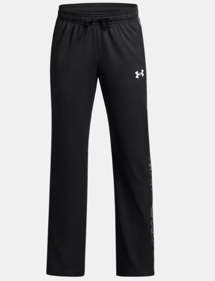 Pantalon UA Brawler Print Fill Tapered - Under Armour noir avec motif gris latéral, ceinture élastique, pour garçon, vue de face.