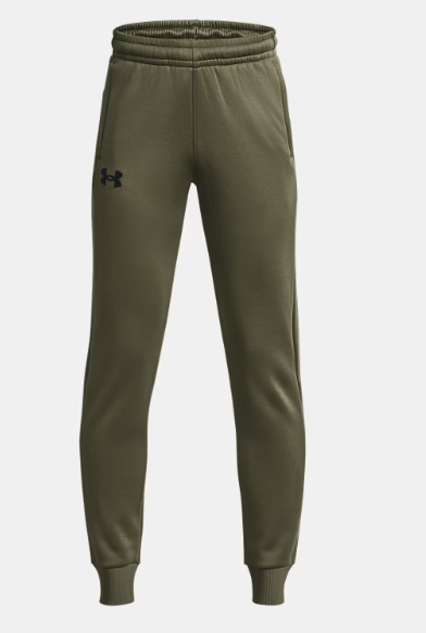 Pantalon - Under Armour kaki en tissu Armour Fleece, coupe slim, taille élastique, pour garçon, vue de face.