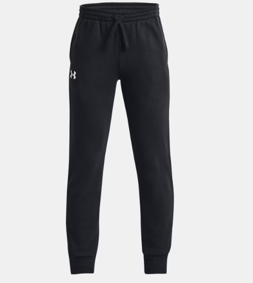 Pantalon - Under Armour noir en tissu molletonné coton doux avec taille élastique et cordon, pour garçon, vue de face