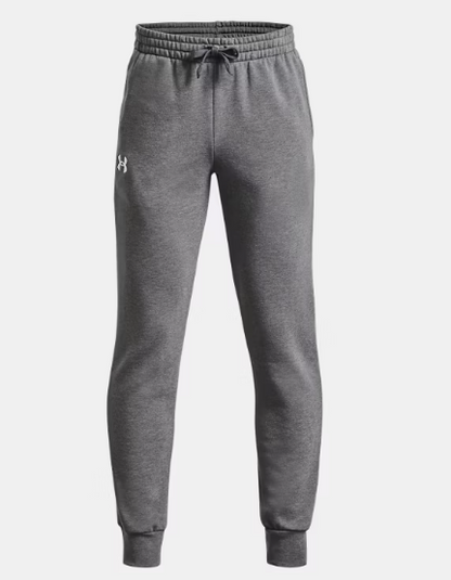 Pantalon - Under Armour gris molletonné avec taille élastique et cordon, poches ouvertes, pour garçon, vue de face