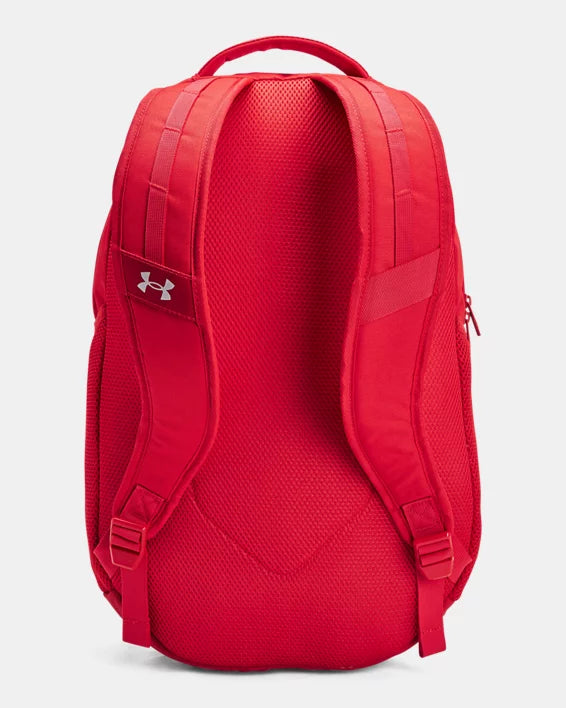 Sac à dos - Under Armour rouge en tissu résistant, dos rembourré, bretelles ajustables, vue de dos