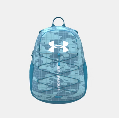 Sac à dos - Under Armour bleu ciel et bleu marine camouflage, style sport avec bretelles rembourrées, vue de face
