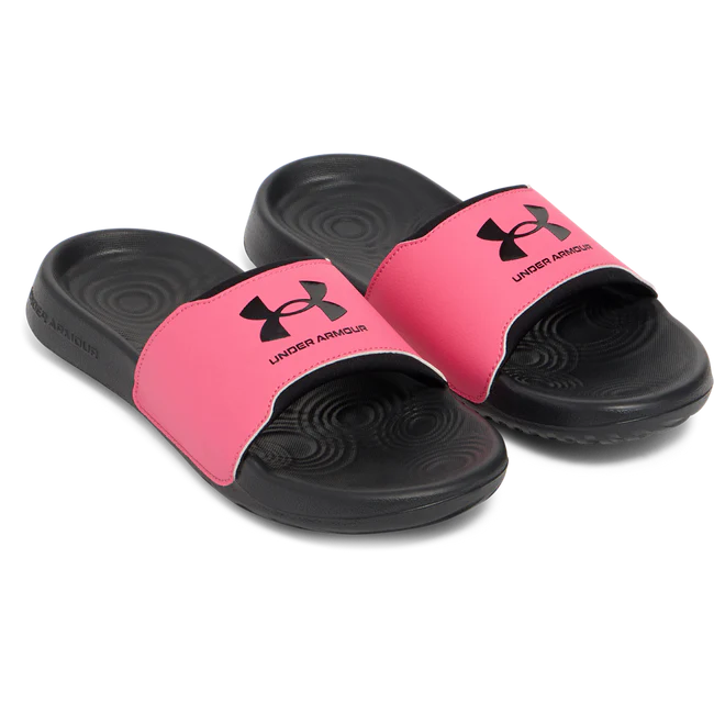 Sandales - Ignite Select Under Armour noir et rose pour fille, style gougounnes, vue de 3/4 avant gauche