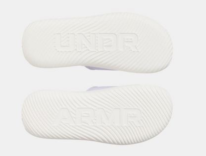 Sandales - UA Ignite Pro 8 Under Armour blanches vue de dessous avec semelle antidérapante en caoutchouc pour fille.