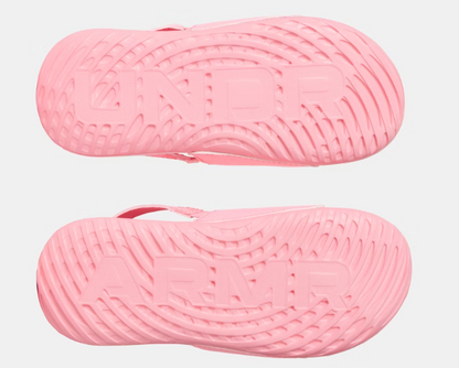 Sandales - UA Ignite Select Under Armour roses, semelle EVA texturée, style gougounnes pour fille, vue de dessous