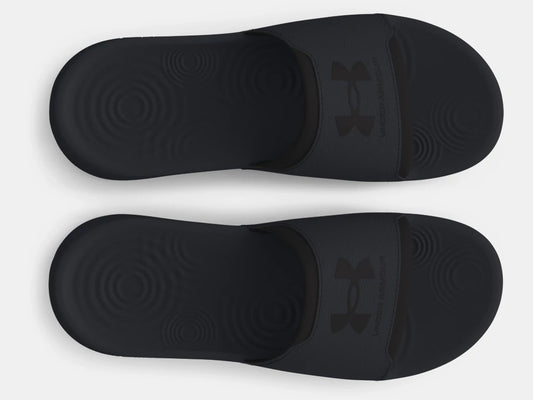 Sandales - Under Armour noires en matière synthétique, style gougounnes pour garçon, vue dessus à plat.