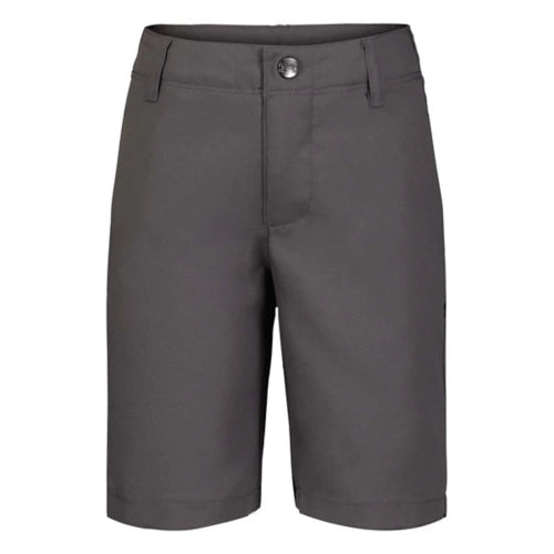Short - Under Armour gris foncé en tissu double tricot, style garçon, coupe droite, vue de face.