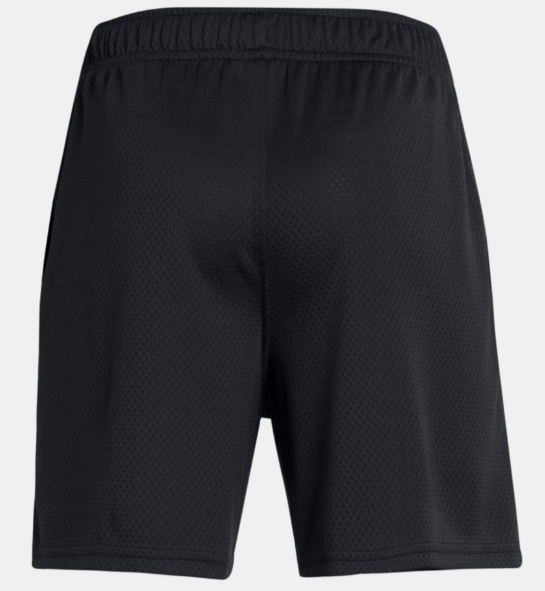 Short UA Tech™ Mesh - Under Armour noir en mesh polyester léger, pour garçon, vue de dos avec taille élastique