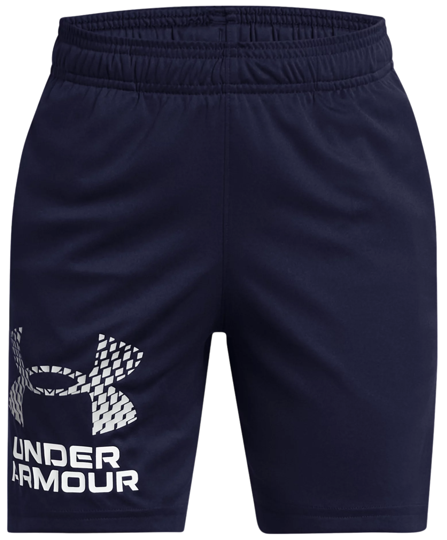 Short avec logo UA Tech™ - Under Armour bleu marine en tissu technique, taille élastique, pour garçon, vue de face.