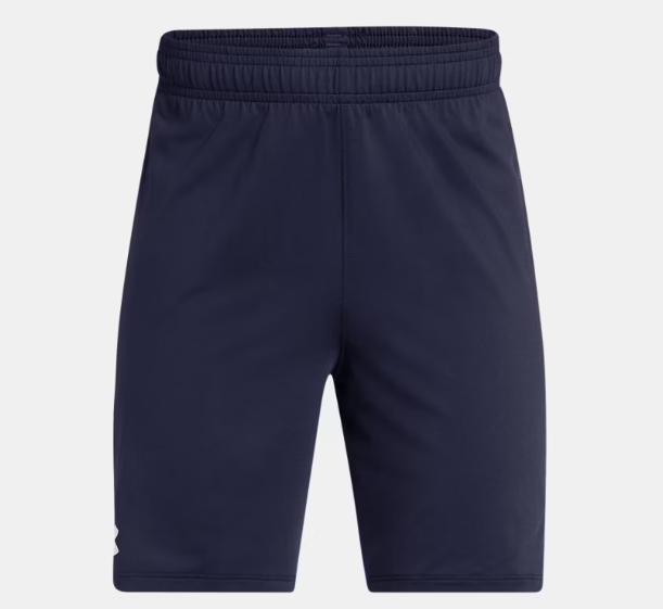 Short UA Tech™ Vent - Under Armour bleu marine en tissu extensible, style garçon, vue de face, taille élastique.