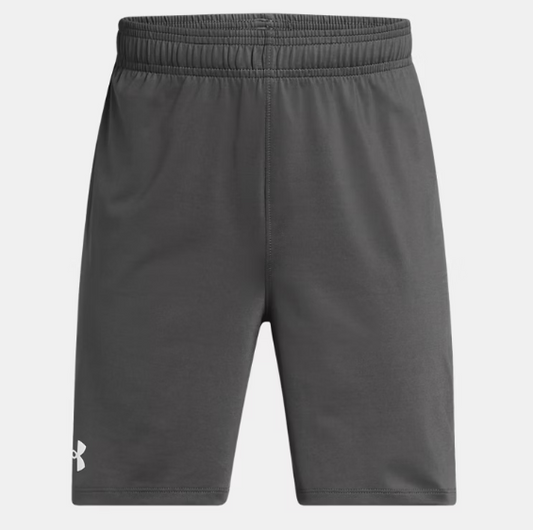 Short UA Tech™ Vent - Under Armour gris foncé avec taille élastique, matière extensible, pour garçon, vue de face