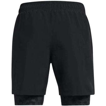 Short 2-en-1 UA Tech™ Wove - Under Armour noir avec short intégré imprimé camouflage, pour garçon, vue de face
