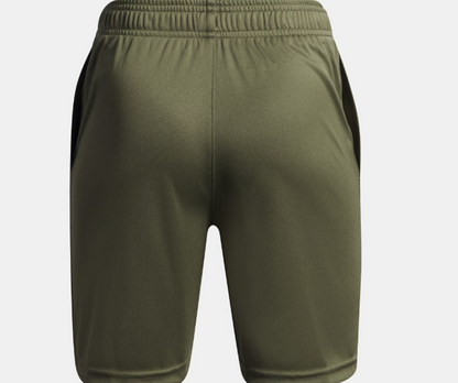 Short avec imprimé UA Tech™ - Under Armour kaki en tissu technique, taille ajustable, pour garçon, vue de dos.