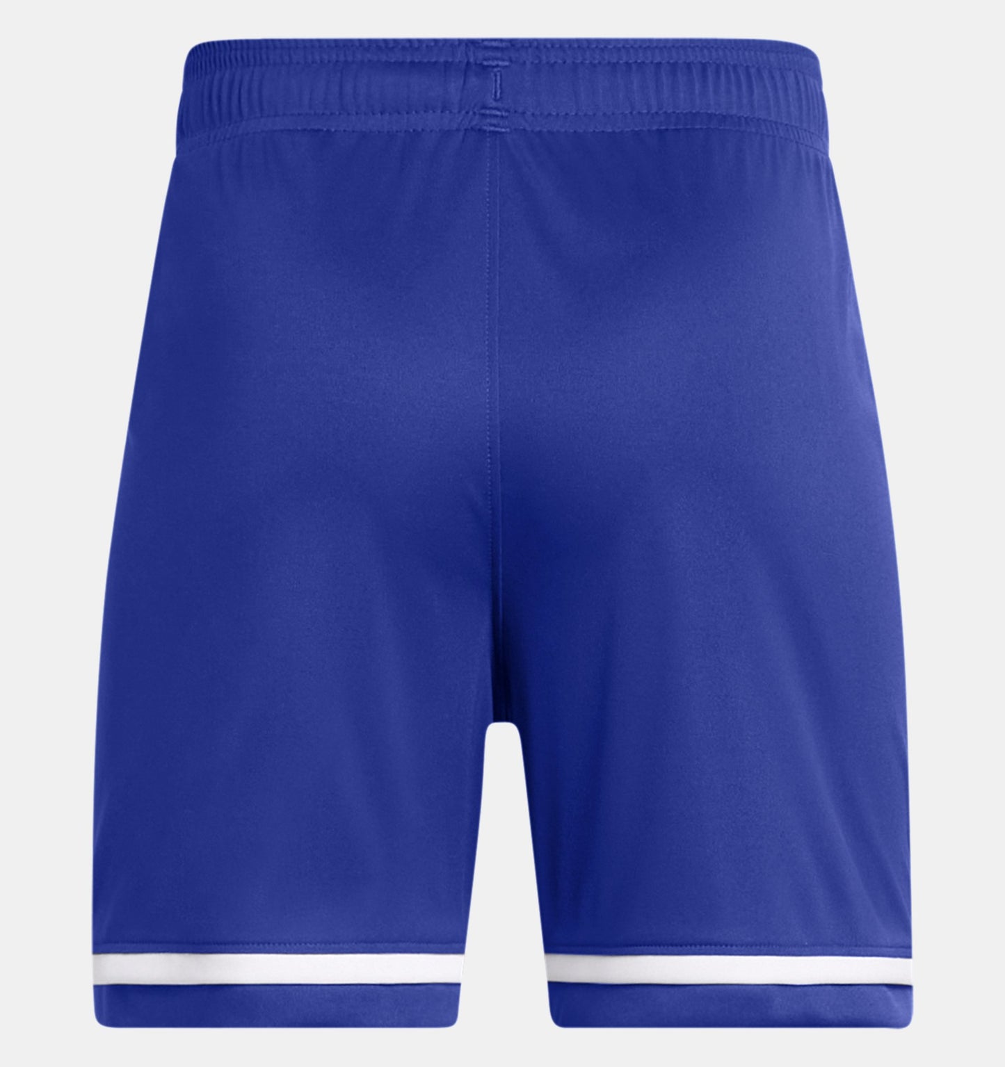 Short UA Adversaire - Under Armour bleu roi avec bordure blanche, tissu léger et séchant, pour garçon, vue de dos.